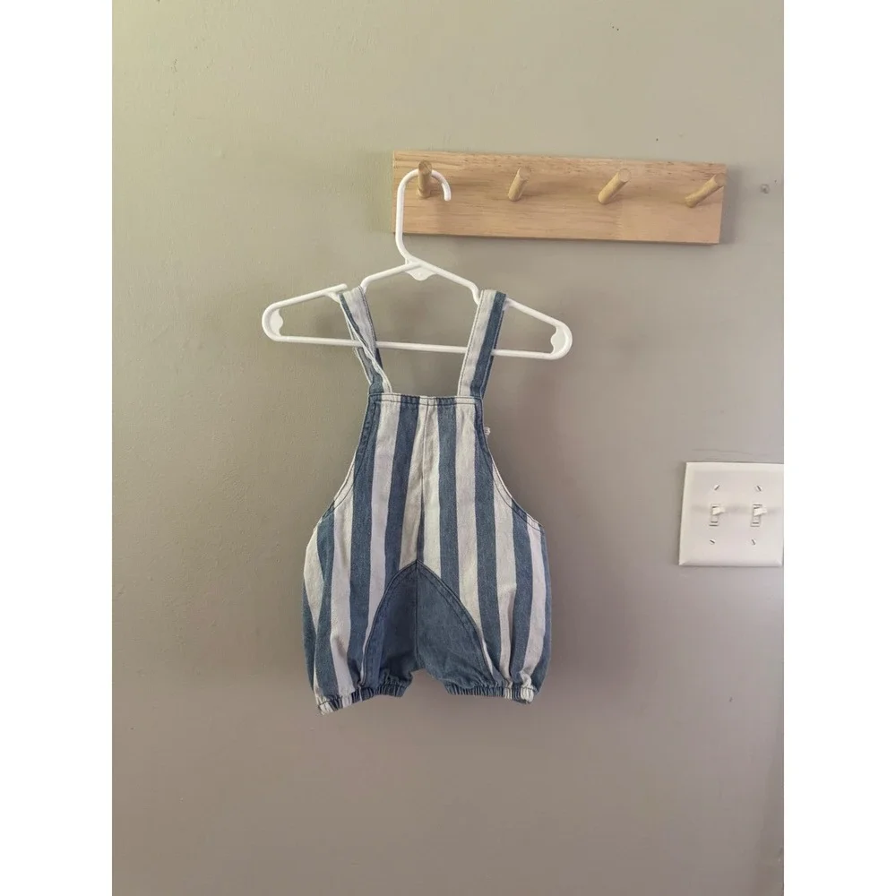 6/9m vintage denim stripped overalls